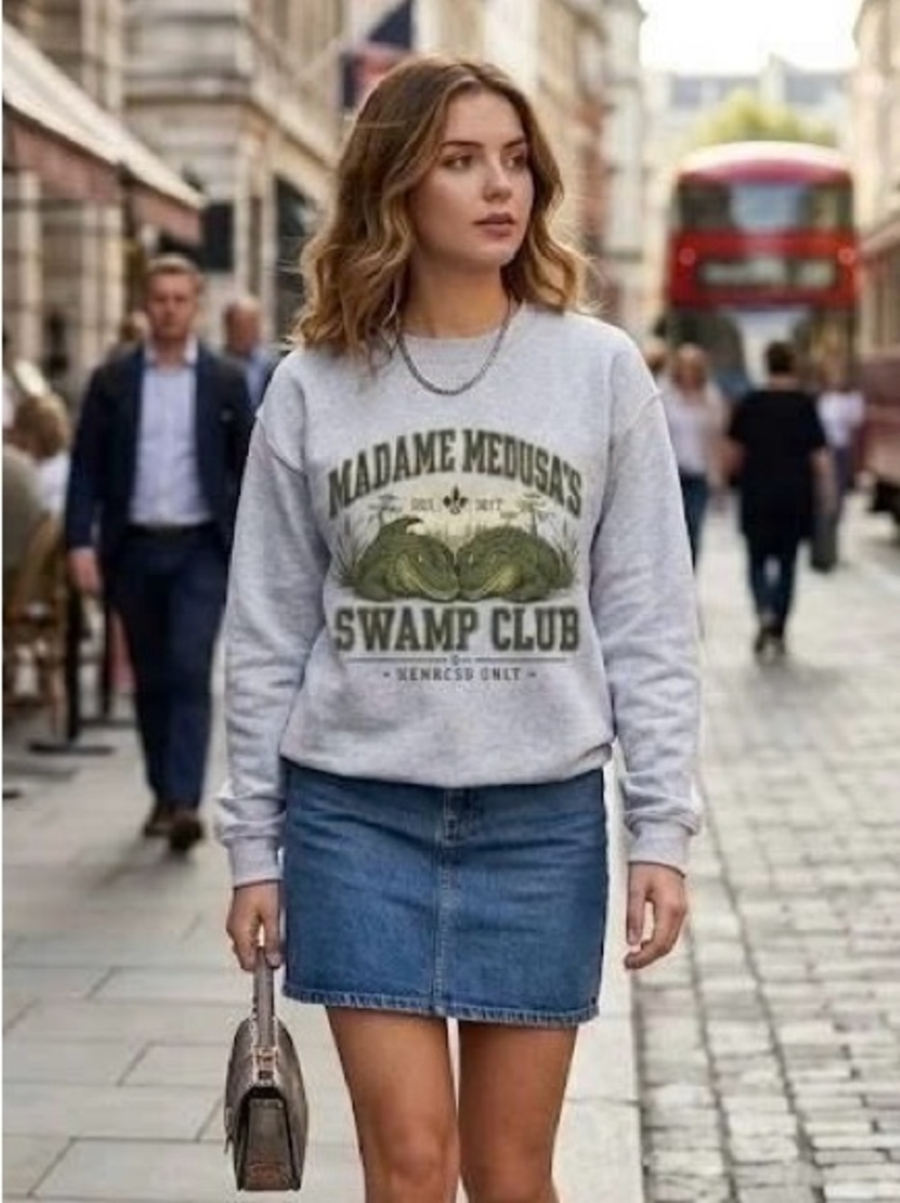 Madame Medusa Swamp Club Alligator Crewneck Sweatshirt Ash Grey Fall Pullover